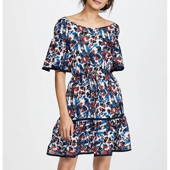 MILLY Rose Hibiscus Printed Silk Flutter Dress - Picture 1 of 6